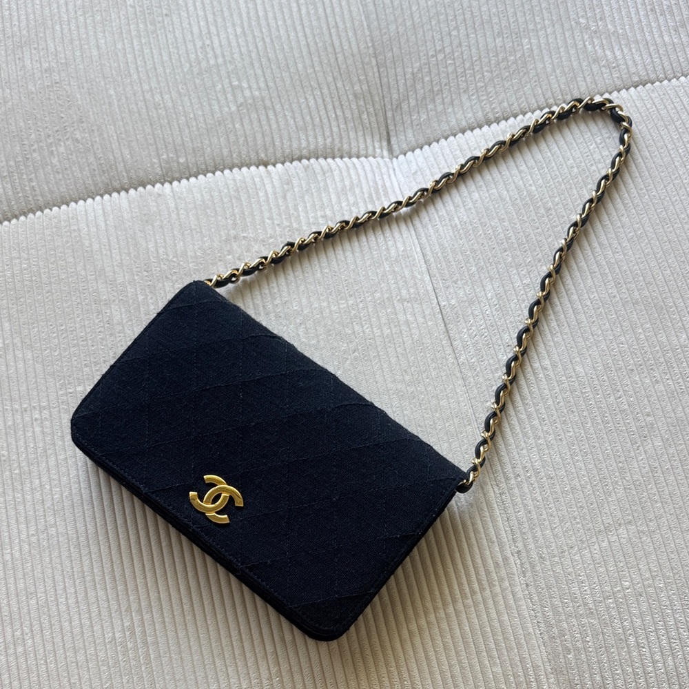 Chanel Denim 24k Gold Quilted Jersey Classic Flap